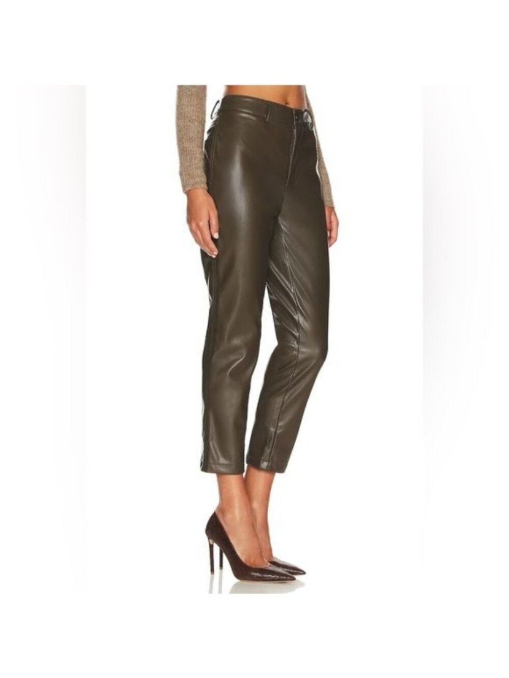 BCBGeneration Straight Cut Faux Leather Pants Olive Size Medium Stylish